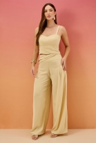 Conjunto de Calça e Cropped Bege