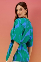 Conjunto de Kimono e Cropped com Decote V Verde