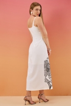 Vestido Longo com Fenda Frontal Off White