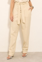 Calça Cós Alto com Botões Frontais Off White