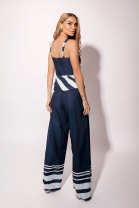 Conjunto de Calça e Blusa Assimétrica Listrada Azul