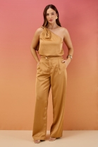 Conjunto de Calça e Blusa Ombro Único Ferrugem