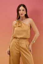 Conjunto de Calça e Blusa Ombro Único Ferrugem