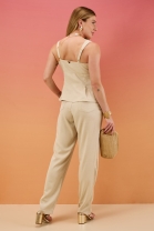 Conjunto de Calça e Blusa Colete Bege