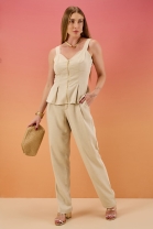 Conjunto de Calça e Blusa Colete Bege