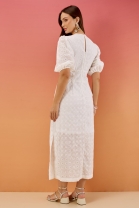 Vestido Longo Bordado com Decote em V Branco
