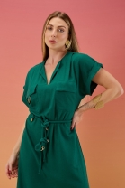 Vestido Longo com Decote V e Bolsos Frontais Verde