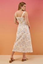 Vestido Mídi Bordado com Decote Reto Off White