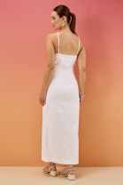 Conjunto de Saia com Fenda e Cropped Off White