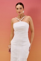 Conjunto de Saia com Fenda e Cropped Off White