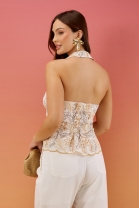 Blusa Frente Única Bordada Off White