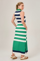 Vestido longo Tricolor Listrado