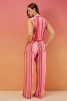 Conjunto de Calça e Cropped Transpassado Listrado