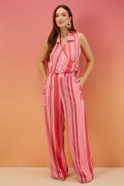 Conjunto de Calça e Cropped Transpassado Listrado