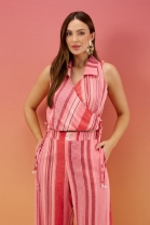 Conjunto de Calça e Cropped Transpassado Listrado