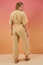 Conjunto de Calça e Kimono Bege