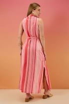 Vestido Longo Rosa Listrado