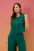 Conjunto de Calça Cós Alto e Colete Verde