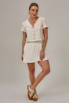 Conjunto de Short Saia e Camisa Listrada Off White