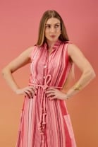 Vestido Longo Rosa Listrado