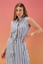 Vestido Longo Azul Listrado