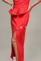 Conjunto de Saia e Blusa com Babado Vermelho