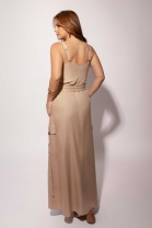 Vestido Longo com Fenda Frontal Nude