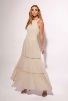 Vestido Longo Bordado Bege