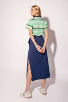 Conjunto de Saia e Blusa Gola Polo Listrada