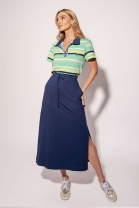 Conjunto de Saia e Blusa Gola Polo Listrada