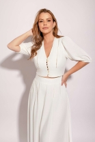 Vestido Longo com Mangas Bufantes Off White