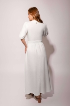 Vestido Longo com Mangas Bufantes Off White