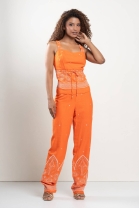 Conjunto de Calça e Bata Bordada Laranja