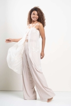 Conjunto de Calça e Blusa com Transparência Cru