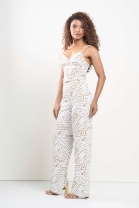 Conjunto de Calça e Cropped Off White Estampado