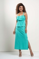 Conjunto de Saia Longa e Blusa Bata Verde