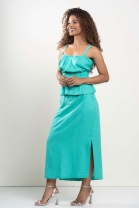 Conjunto de Saia Longa e Blusa Bata Verde