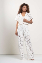 Trijunto de Calça Top e Camisa em Renda Off White