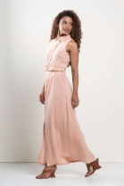 Vestido Longo com Abotoamento e Fenda Frontal Rose