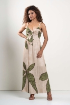 Vestido Longo com Amarração no Busto Estampado