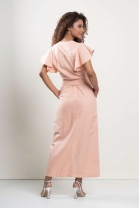 Vestido Longo Com Babado Salmon