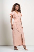 Vestido Longo Com Babado Salmon