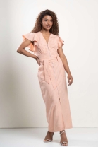 Vestido Longo Com Babado Salmon