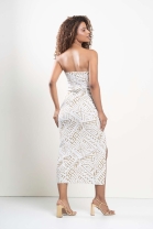 Vestido Tomara que Caia com Recortes Off White