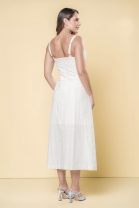 Vestido Midi Detalhes em Crochê Bege