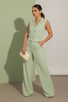 Conjunto de Calça e Colete com Decote em V Verde