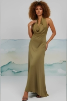 Vestido Longo Frente Única Verde Oliva