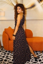 Vestido Longo Preto com Estampa Café