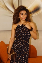 Vestido Longo Preto com Estampa Café