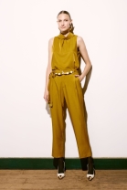 Conjunto Acetinado de Calça e Blusa Mostarda